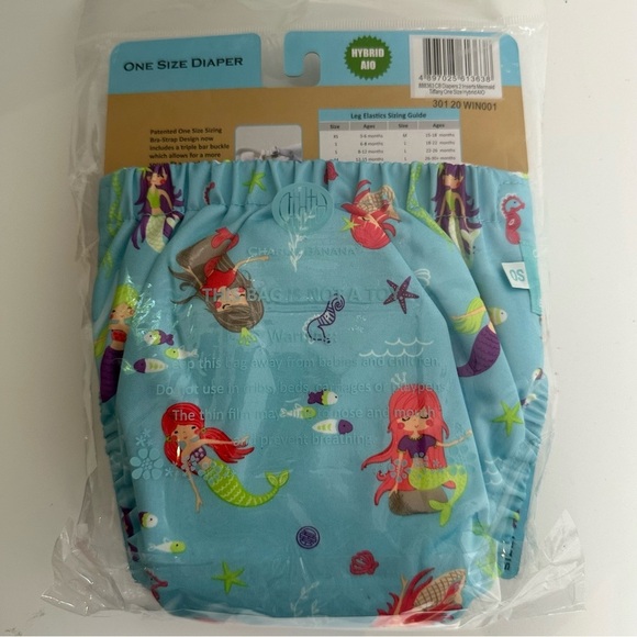 BNWT Charlie Banana reusable diaper blue with mermaids - Picture 4 of 5
